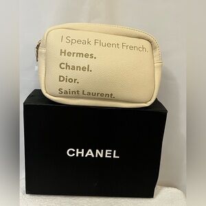 “I Speak Fluent French Hermes Chanel Dior Saint Laurent”Cream Crossbody Belt Bag